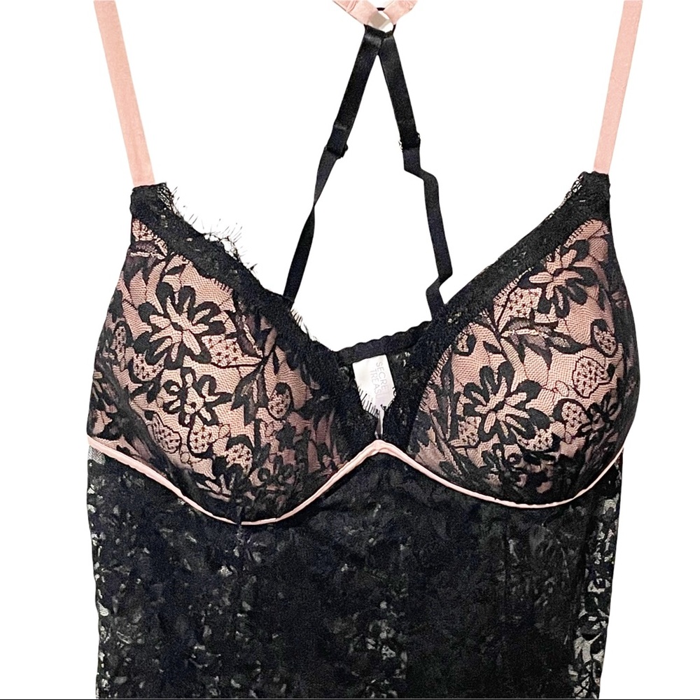Secret Treasures Size Large Black Lace Pink Padded Lingerie Pajama Night NEW - Picture 2 of 5